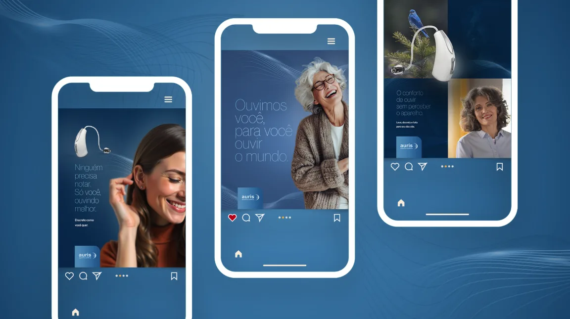 Mockup de posts no Instagram da Auris Aparelhos Auditivos