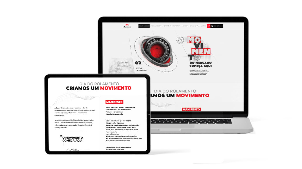 Hotsite do Dia do Rolamento em desktop e tablet
