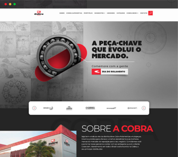 Home do site Cobra Rolamentos com a campanha Dia do Rolamento