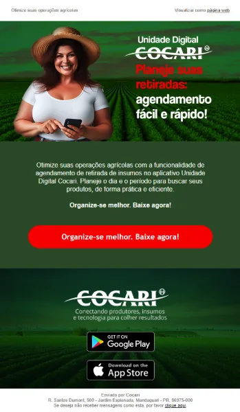 E-mail Unidade Digital Cocari: planeje suas retiradas com agendamento fácil e rápido