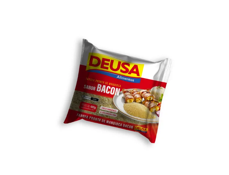 Nova embalagem Deusa Alimentos: farofa pronta de mandioca sabor bacon