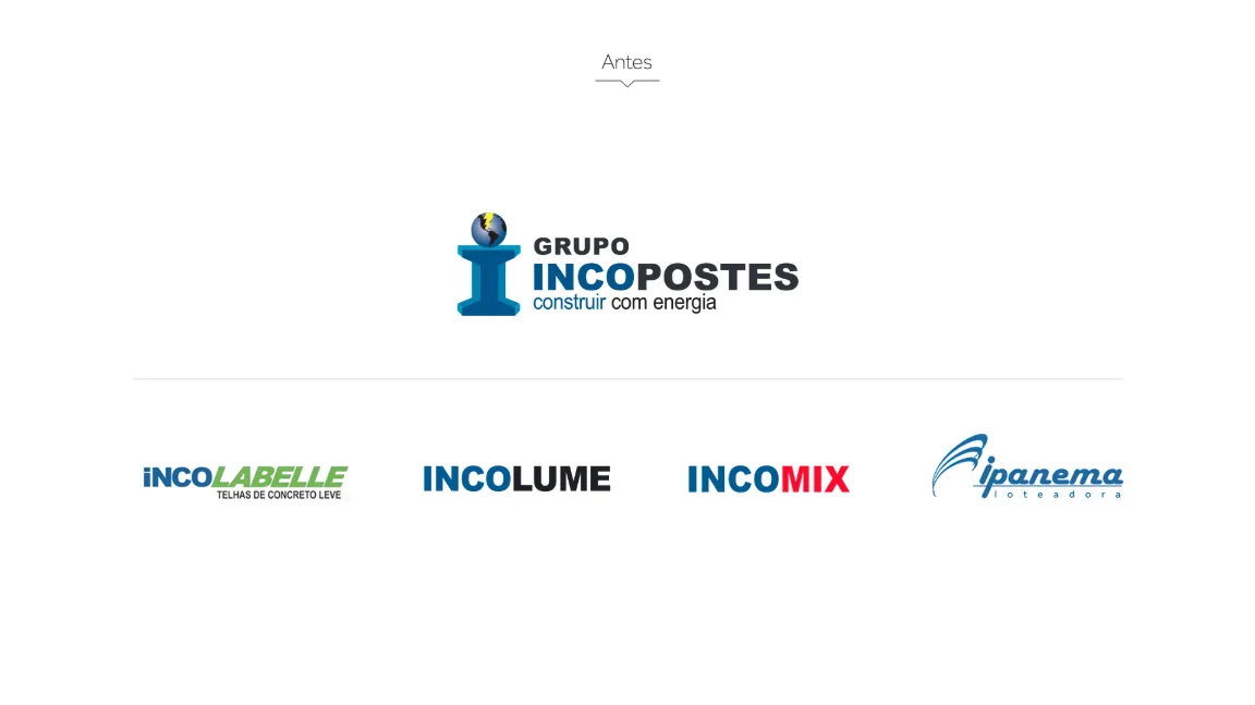 Identidade visual do Grupo Incopostes e suas 4 marcas antes do rebranding