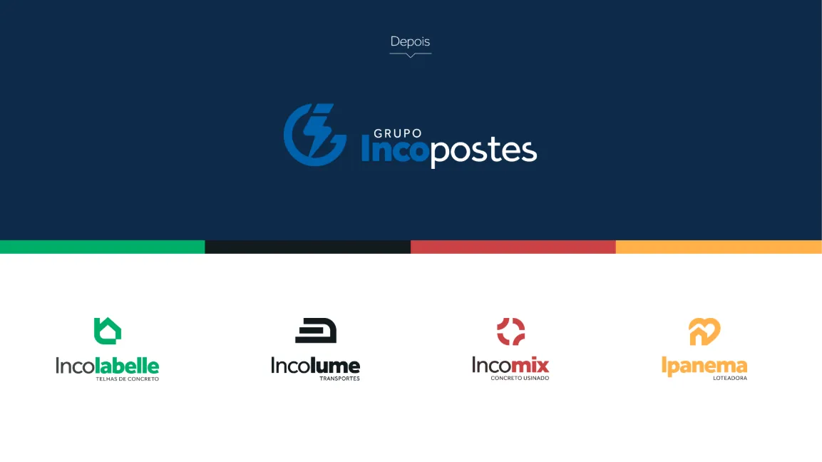 Identidade visual do Grupo Incopostes e suas 4 marcas depois do rebranding