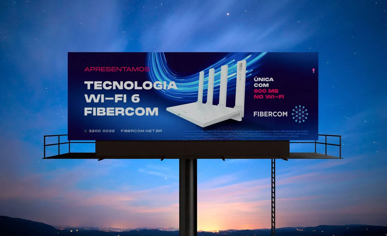 Key visual da campanha de lançamento Wi-Fi 6 da Fibercom