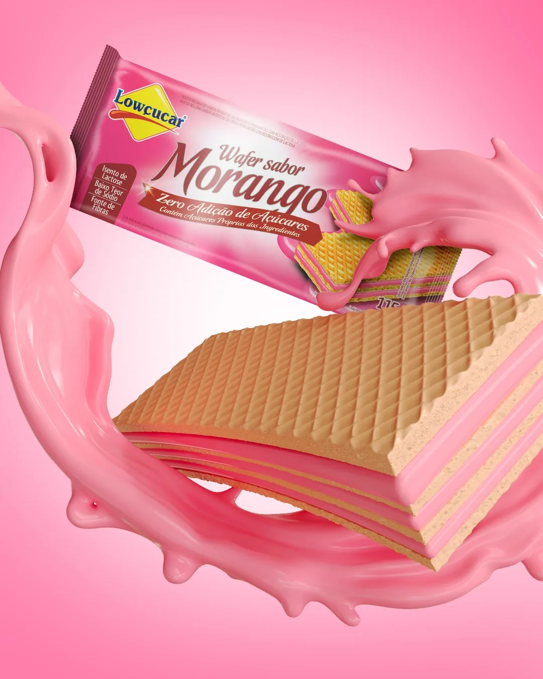 Wafer sabor morango zero açúcar