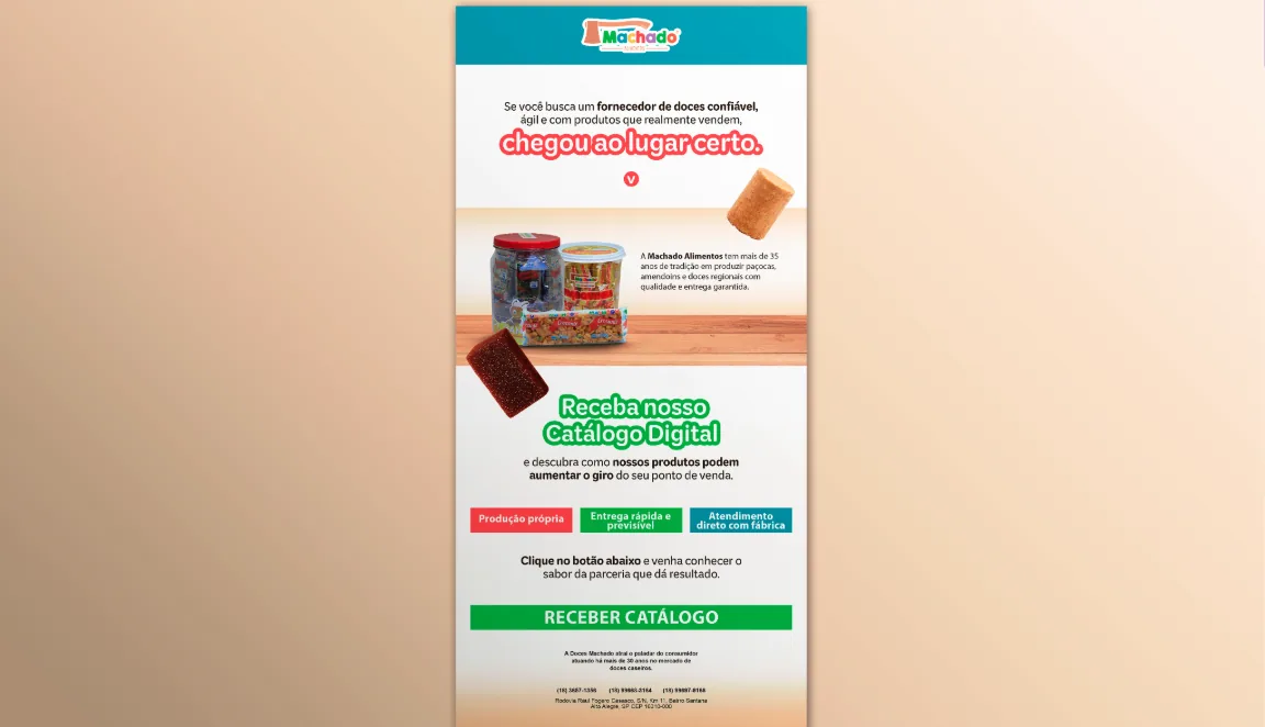 E-mail de captação de leads da Machado Alimentos