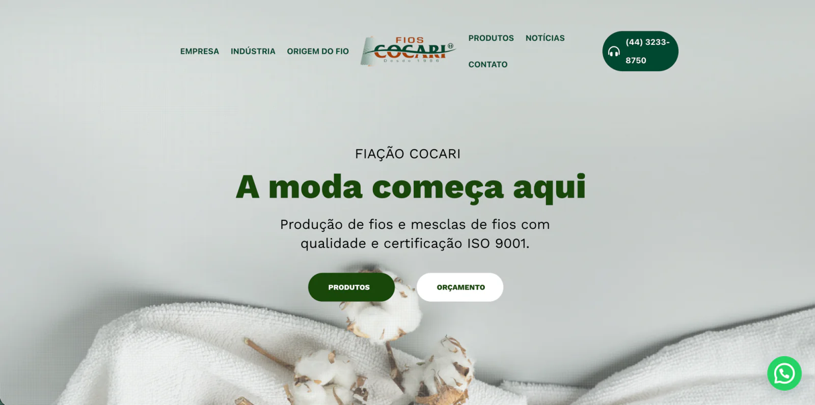 Site desenvolvido pela Bangboo para Fios Cocari