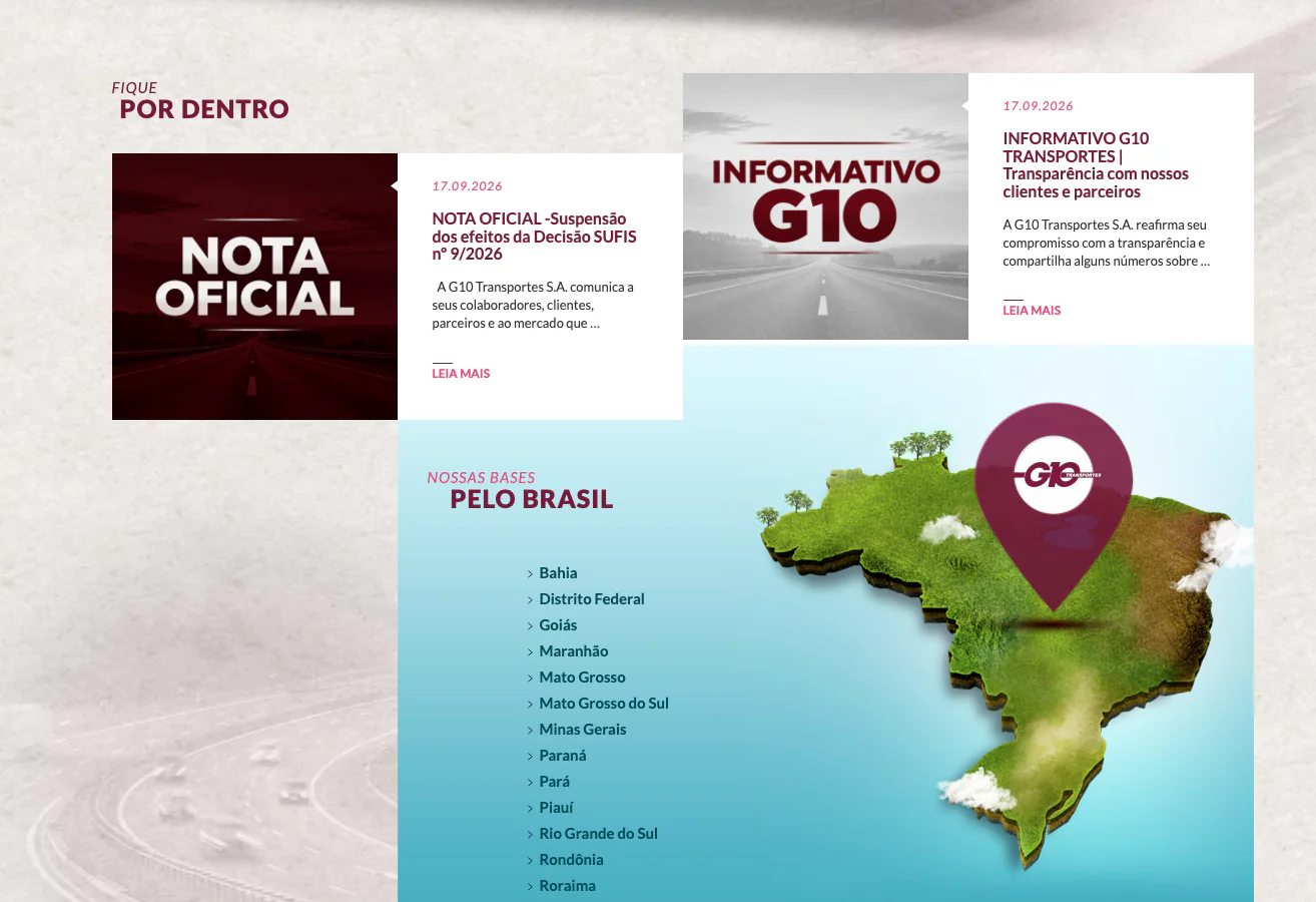 Site desenvolvido pela Bangboo para G10 Transportes