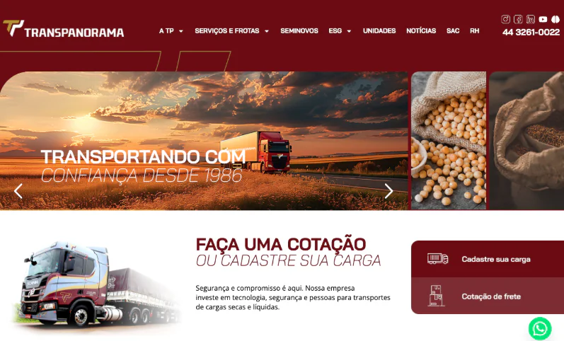 Site desenvolvido pela Bangboo para Transpanorama